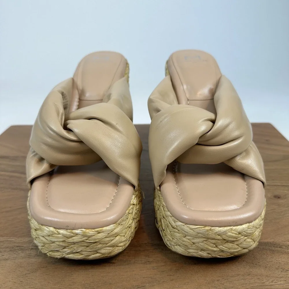 Womens Marc Fisher LTD Navina Slip On‎ Nude Leather Espadrille Wedges Size 10 M